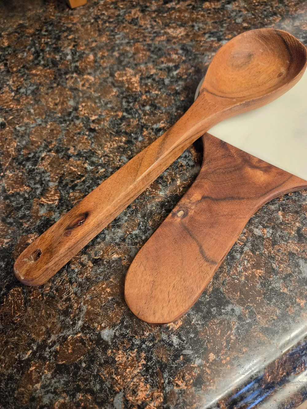 Marble and Acacia Wood Spoon Rest Mid-Century Modern Kitchen Decor Handcrafted